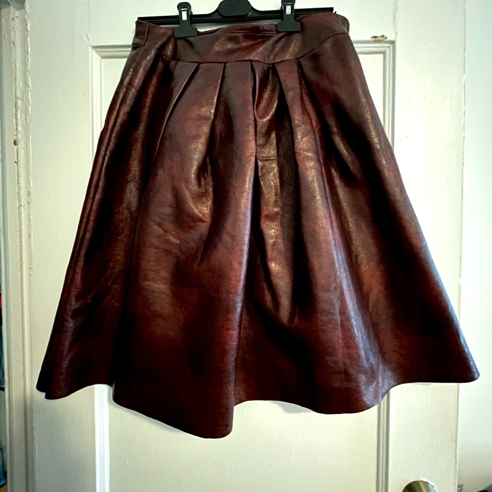Cherry Chocolate faux leather circle skirt - 30in waist